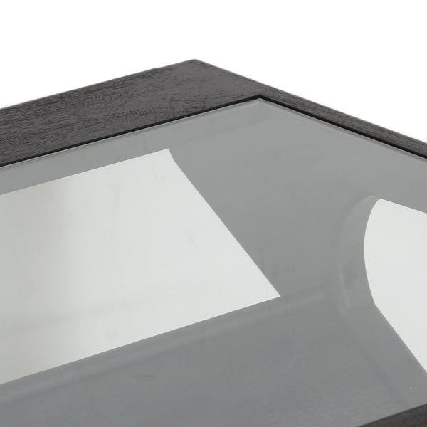 Porter Designs Porter Canberra Coffee Table - Solid Black Mango Wood With Glass Top, Modern Architectural Design Black Wood 05-108-02-9487