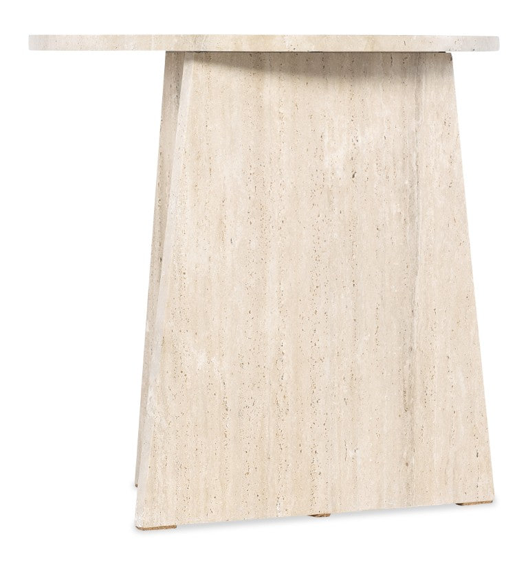Hooker Furniture Melange Travertine Cirque End Table — 24" Round Sculptural Pedestal Side Table, Beige-White Finish 628-80592-00