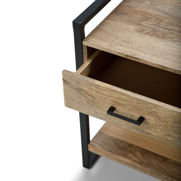 English Elm Riverside End Table - Handcrafted Solid Mango Wood With Modern Industrial Style & Storage Solutions B136P158211-GIGA