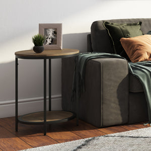 English Elm Jenna Handcrafted Round Side Table with Natural Mango Wood Top and Black Metal Frame, 24"H Dark Brown B136P158986