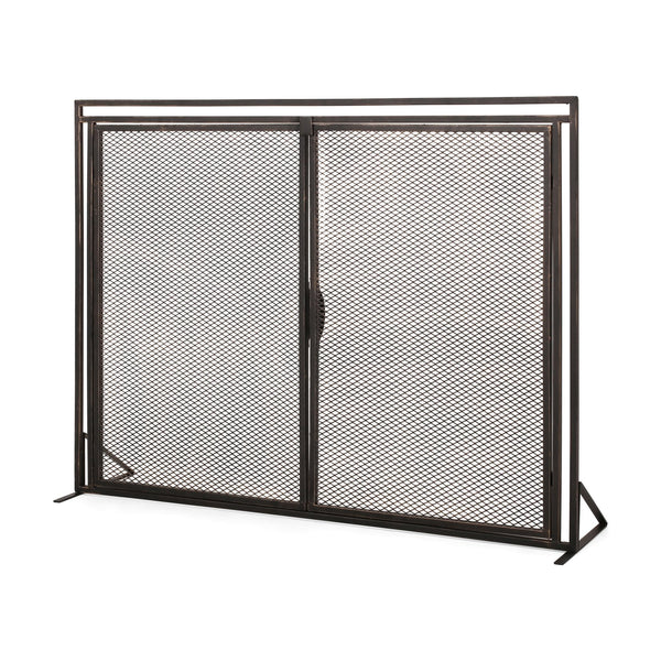 English Elm Christopher Knight Home® - FIREPLACE Samantha Iron Screen with Matte Finish, Handcrafted Mesh Guard, Dual Doors & Sleek Frame Black+Gold 67721.00BBGLD
