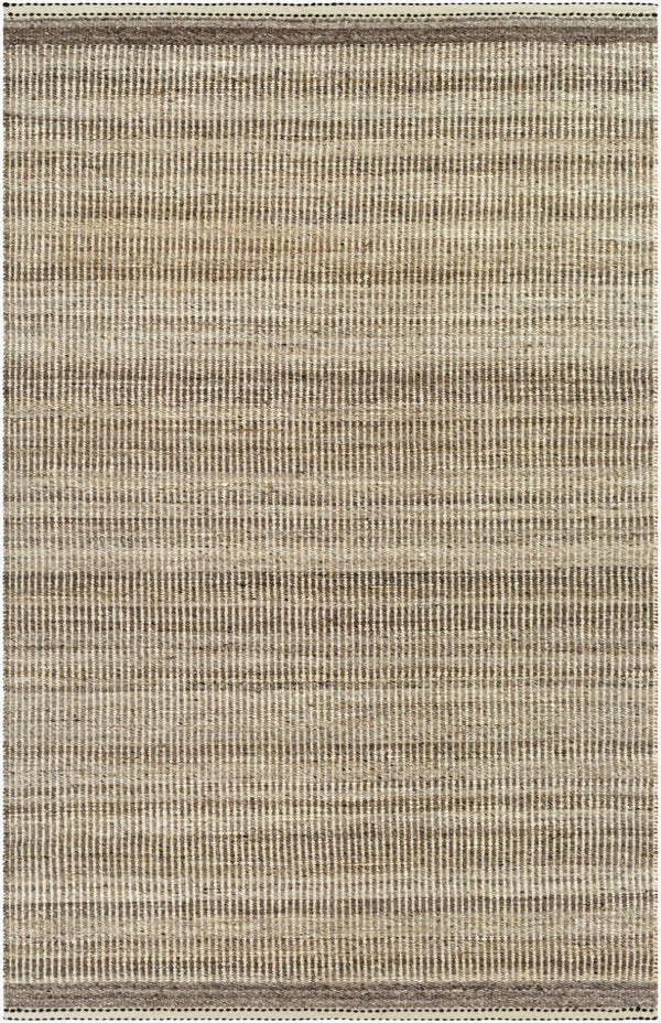 Livabliss Nottingham Handwoven Wool Jute Flatweave Rug with Fringe for Farmhouse Cottage Rooms Dark Brown, Med 5' x 7'6" NTM2300-576