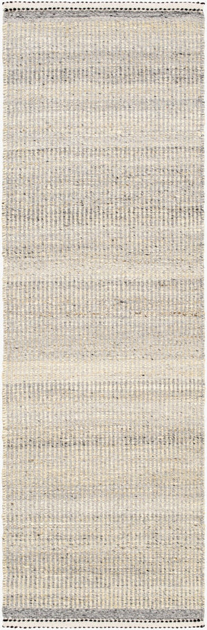Livabliss Nottingham Wool Jute Flatweave Rug Handcrafted Fringe Accent for Entryways and Bathrooms Charcoal, Light 2'6" x 8' NTM2301-268