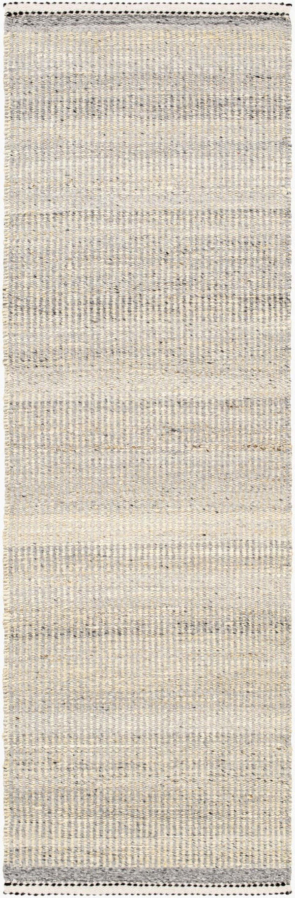 Livabliss Nottingham Wool Jute Flatweave Rug Handcrafted Fringe Accent for Entryways and Bathrooms Charcoal, Light 2'6" x 8' NTM2301-268