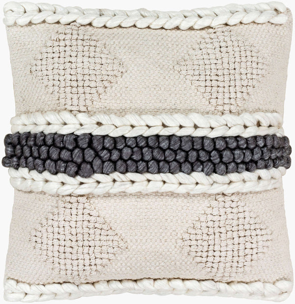 Surya Anton 22" Cozy Cottage-style Accent Pillow - Unique Textured Design, Soft Cotton & Wool Blend Light Beige Cotton,Viscose,Wool,Cotton Nto002-2222p