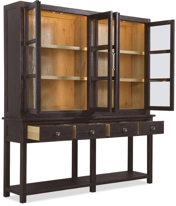 Hooker Furniture Driftwood Buckboard Display Sideboard With Glass Doors, Adjustable Shelves & Self-Closing Drawers Blacks 6820-75900-99