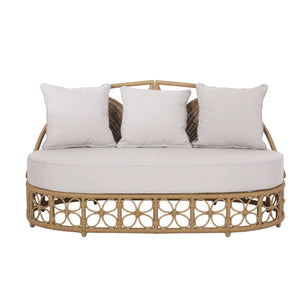 English Elm Christopher Knight Home® - Patio Shane Wicker Outdoor Daybed with Pillows — 60" Boho Rattan Lounger, Water-Resistant Cushions, Floral Backrest 72158.00LBRN