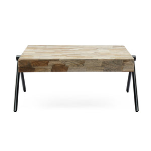 English Elm Christopher Knight Home® - Mango Handcrafted Mango Wood Coffee Table with Grey Finish, Iron V-Legs, Industrial Modern Centerpiece 69062.00