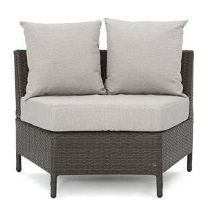 English Elm Christopher Knight Home® - PT LIMON SINGLE SOFA Curved Armless Outdoor/Indoor Faux Rattan Chairs with Water-Resistant Cushions and Heavy-Duty Iron Frame Brown 54786.00BRN