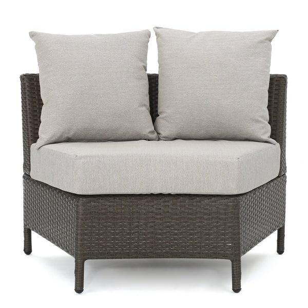 English Elm Christopher Knight Home® - PT LIMON SINGLE SOFA Curved Armless Outdoor/Indoor Faux Rattan Chairs with Water-Resistant Cushions and Heavy-Duty Iron Frame Brown 54786.00BRN