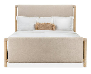 Hooker Furniture Retreat Queen Upholstered Panel Bed With Neo Cream Fabric, Rope Accents & Dune Distressed Finish 94.75 L x 80.75W x 65.50H 6950-90366-80