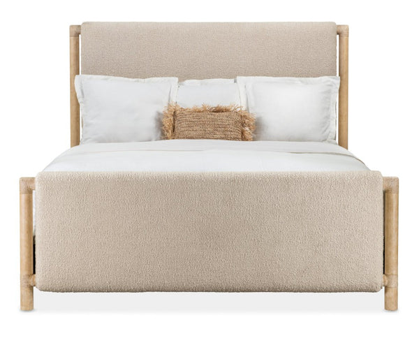 Hooker Furniture Retreat Queen Upholstered Panel Bed With Neo Cream Fabric, Rope Accents & Dune Distressed Finish 94.75 L x 80.75W x 65.50H 6950-90366-80