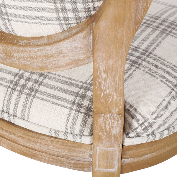 English Elm Christopher Knight Home® - Kd Vintage-Inspired Upholstered Dining Chair With Grey Plaid Fabric, Elegant Round Backrest Design 60352.00GRYPLD
