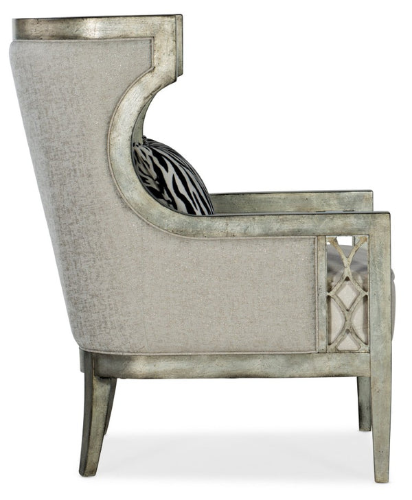 Hooker Furniture Sanctuary Debutant Wing Chair With Metallic Jewel Frame, Mixed Performance Fabrics & Zebra Pillow — Luxe Statement Piece 5875-52005-95
