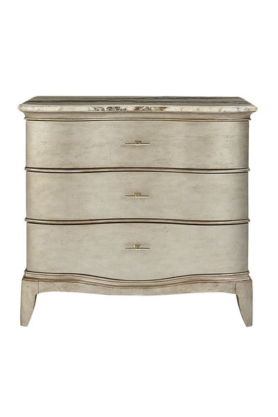 A.R.T. Furniture Starlite Bachelor Chest: Glamorous Peri Finish With Neapolitan Marble Top And Elegant Storage Drawers Silver, White Parawood Solids,Primavera Veneer,Metal,Marble 406142-2227