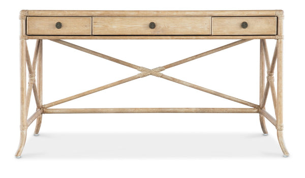 Hooker Furniture Retreat Coastal Pole Rattan Writing Desk With Dune Oak Veneer, 3 Drawers, Keyboard Ready, Rope Accents Light Wood 6950-10458-80