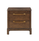 Steve Silver Milan Nightstand Dark Brown Walnut Finish with Sunburst Veneer Pattern and Pull-Out Shelf