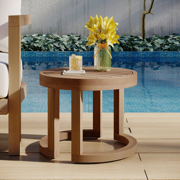 English Elm Christopher Knight Home® - Outdoor Acacia Wood Side Table Brown Wash — 18" Durable Slat Top Accent Table for Patio, Pool, Porch, Weather-Resistant Charm 72306.00BRN