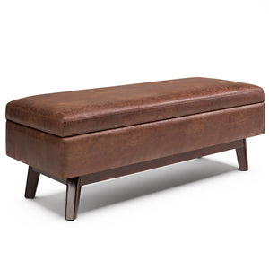 English Elm Owen Rectangular Storage Ottoman - Versatile Mid-Century Design In Distressed Saddle Brown Faux Leather B136P159183-GIGA
