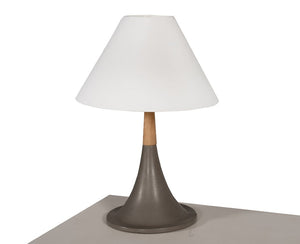 VIG Furniture Nunez Concrete & Oak Table Lamp — Minimalist Scandi-Industrial Light With White Bell Shade, 26" H VGGR901645