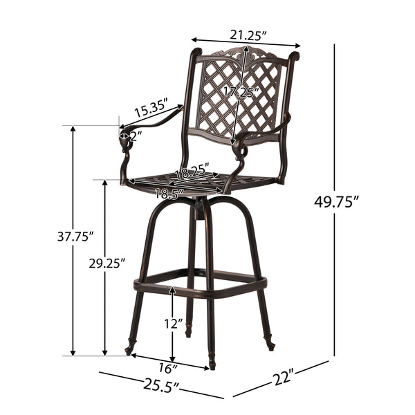 English Elm Cast Aluminum Outdoor Barstool with Diamond Lattice Back and Cabriole Legs Swivel Seat 54393.00COP