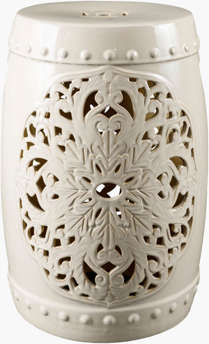 Surya Nusrat 18"H X 13"W Ceramic Garden Stool - Stylish, Durable End Table For Indoor & Outdoor Use Top, White,Base, White Ceramic,Ceramic Nus001-181313