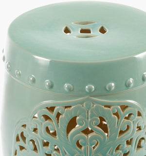 Surya Nusrat 18"H X 13"W Ceramic Garden Stool - Stylish, Durable End Table For Indoor & Outdoor Use Top, Seafoam,Base, Seafoam Ceramic,Ceramic Nus002-181313
