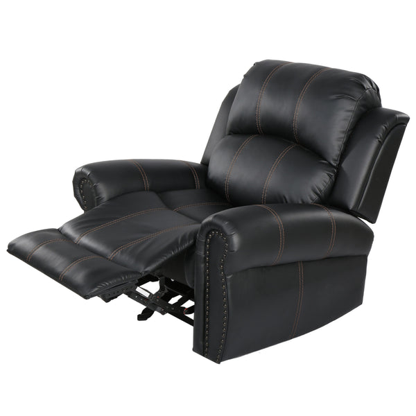 English Elm Christopher Knight Home® - GLIDING Recliner with Faux Leather Upholstery, Nailhead Trim, Foam Support and Pushback Comfort Black 57339.00PUBLK