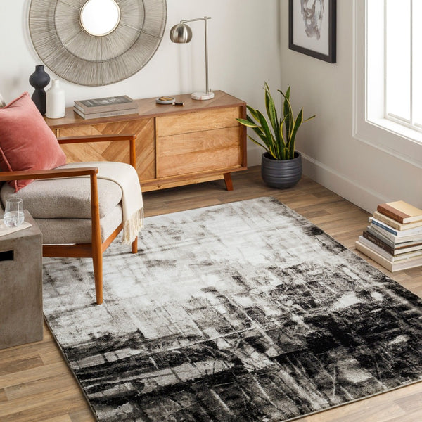 Livabliss Nova Machine Woven Polypropylene Rug Mid Century Modern Turkish Accent for Entryways Black, Charcoal 3'11" x 5'3" NVA3010-3952