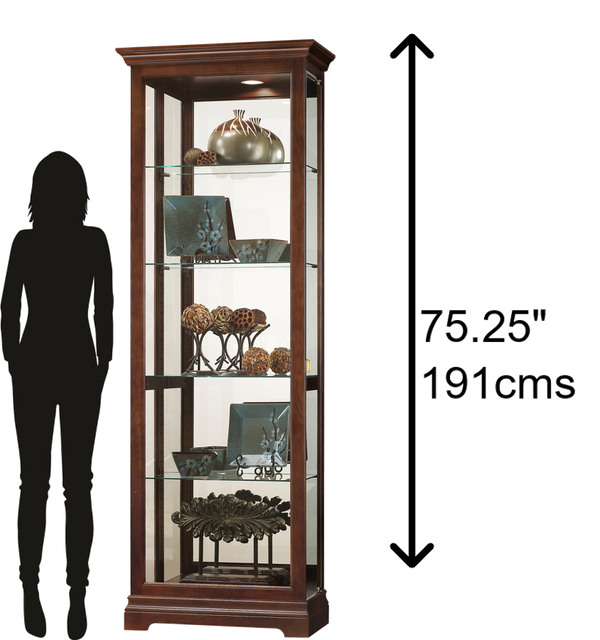 Hekman Furniture 680676 Brantley Vi Curio Cabinet - Elegant Lighted Display With Cherry Bordeaux Finish & Mirrored Back Cherry Bordeaux Brantley Vi Curio Cabinet 680676