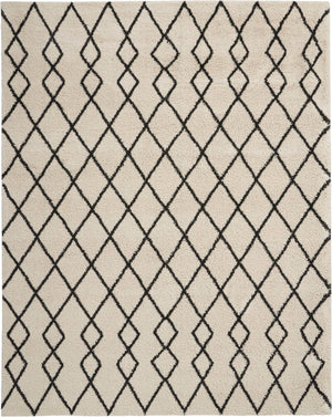 Nourison Geometric Shag GOS01 Machine Made Power-loomed Borderless Design Indoor Only Shag Farmhouse Rug Ivory,Charcoal, Ivory White 100% Polypropylene 99446482235