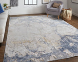 Feizy Rugs Laina Polyester/Polypropylene Machine Made Casual Rug Tan/Blue 3' x 12'