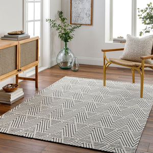 Livabliss Nevada Handwoven Cotton Wool Blend Accent Rug High Pile Artisan Craft for Modern Spaces White, Black 6' x 9' NVD2302-69