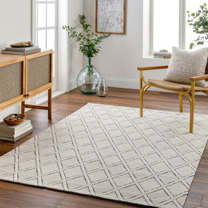 Livabliss Nevada Handwoven Cotton Wool Area Rug Artisan Crafted Plush Accent for Entryway Hallway Cream, Black 27" x 45" NVD2303-2745