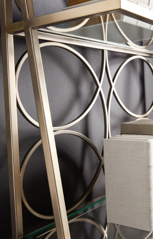 Hooker Furniture Melange Polished Limestone Etagere With Angled Frame, Glass Shelves & Geometric Circle Motif (92) 628-50741-95