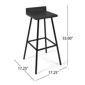English Elm Christopher Knight Home® - JUT Bidwell Acacia Wood Bar Stool Set of 2 — Handcrafted Low-Back Counter Stools with Iron Legs Grey+Black 64648.00DGRY