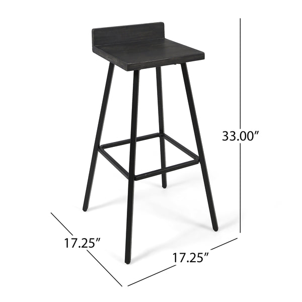 English Elm Christopher Knight Home® - JUT Bidwell Acacia Wood Bar Stool Set of 2 — Handcrafted Low-Back Counter Stools with Iron Legs Grey+Black 64648.00DGRY