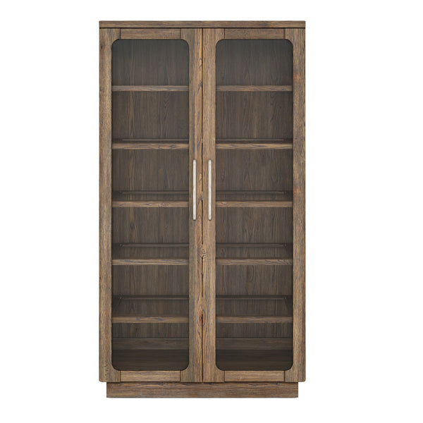A.R.T. Furniture Stockyard Display Cabinet - Transitional Smoked Finish With Glass Doors, Adjustable Shelves & Touch Light Brown Ash Solids,Knotty White Oak Veneers,Glass,Metal 284240-2303