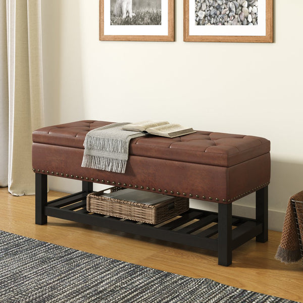 English Elm Lomond - Versatile Storage Ottoman Bench In Distressed Saddle Brown With Stylish Design & Comfort B136P159124