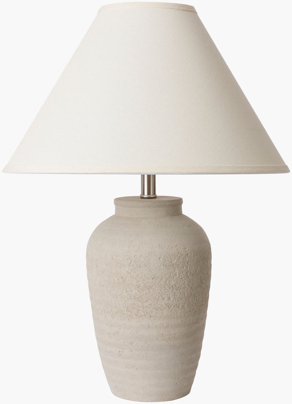 Surya Navagio Elegant 26" Traditional Accent Table Lamp With Beige Linen Shade For Warm Ambiance Body, Gray,Shade (Outside), Beige,Shade (Inside), White,Finial, Metallic ,Nickel,Harp, Metallic ,Nickel,Cord, Translucent Concrete,Linen,Polyester,Iron Nvg-001