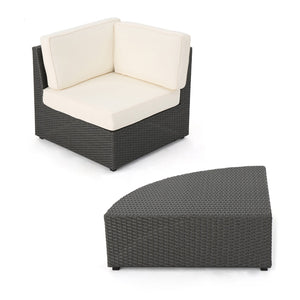 English Elm Christopher Knight Home® - SANTA SANTA CRUZ Corner & Table Set — PE Rattan Patio Sofa with Water-Resistant Cushions, No Assembly Required Grey+White 52977.00SETIRNGRY