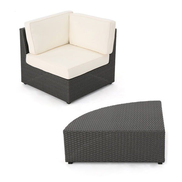 English Elm Christopher Knight Home® - SANTA SANTA CRUZ Corner & Table Set — PE Rattan Patio Sofa with Water-Resistant Cushions, No Assembly Required Grey+White 52977.00SETIRNGRY