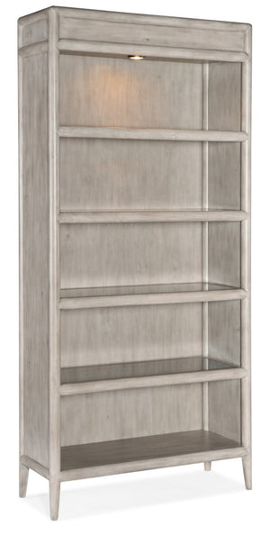 Hooker Furniture Burnham Grey Mink Bookcase With Alder Veneer, Glass Shelves & Adjustable Puck Lighting For Display 5921-10445-90