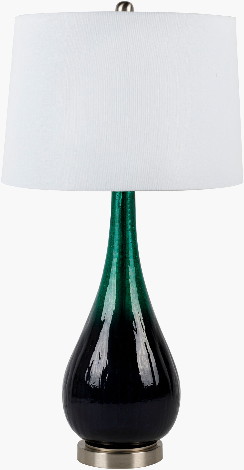Surya Navan Contemporary 30" Accent Table Lamp - Stylish Glass & Linen Design For Modern Home Decor Body, Green,Base, Metallic ,Nickel,Shade, White,Finial, Metallic ,Nickel,Harp, Metallic ,Nickel,Cord, Translucent Glass,Iron,Linen,Polyester,Iron Nvn-001