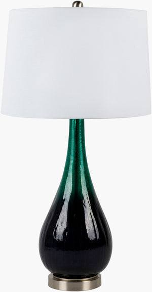 Surya Navan Contemporary 30" Accent Table Lamp - Stylish Glass & Linen Design For Modern Home Decor Body, Green,Base, Metallic ,Nickel,Shade, White,Finial, Metallic ,Nickel,Harp, Metallic ,Nickel,Cord, Translucent Glass,Iron,Linen,Polyester,Iron Nvn-001