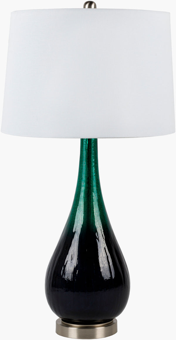 Surya Navan Contemporary 30" Accent Table Lamp - Stylish Glass & Linen Design For Modern Home Decor Body, Green,Base, Metallic ,Nickel,Shade, White,Finial, Metallic ,Nickel,Harp, Metallic ,Nickel,Cord, Translucent Glass,Iron,Linen,Polyester,Iron Nvn-001
