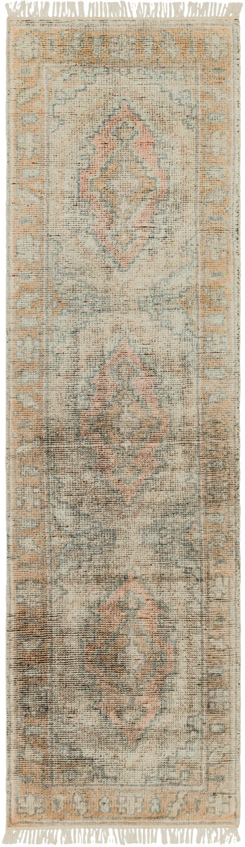 Nirvana NVN-2300 2'6" x 8' Runner Handmade Rug NVN2300-268  Dusty Coral, Beige, Medium Gray, Blush, Gray, Charcoal Surya