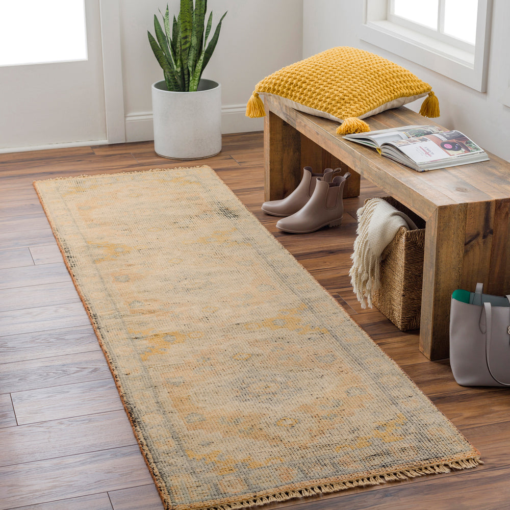 Nirvana NVN-2301 2'6" x 8' Runner Handmade Rug NVN2301-268  Dusty Coral, Mustard, Beige, Medium Gray, Gray, Charcoal Surya