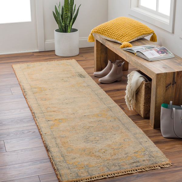 Nirvana NVN-2301 2'6" x 8' Runner Handmade Rug NVN2301-268  Dusty Coral, Mustard, Beige, Medium Gray, Gray, Charcoal Surya