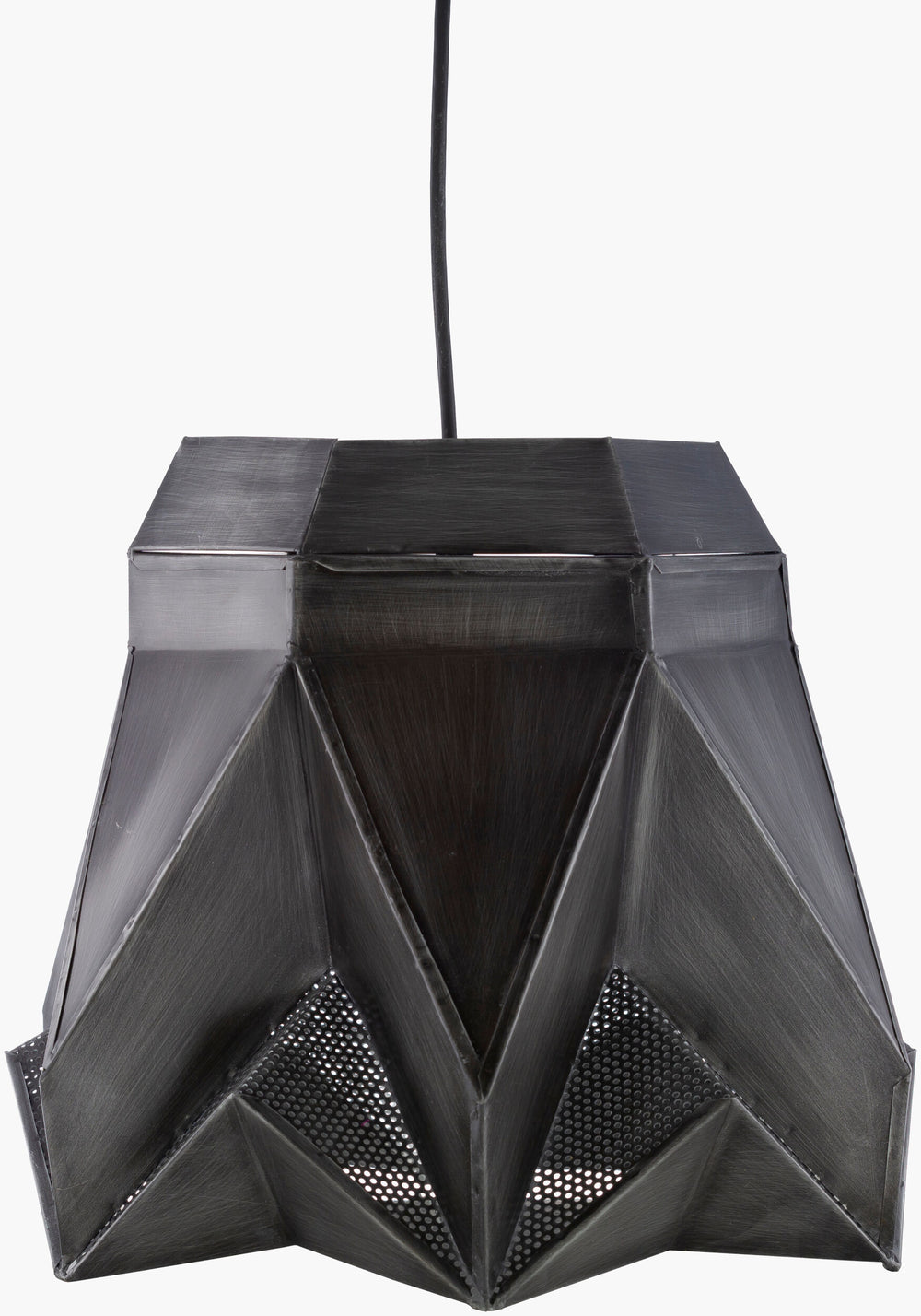 Surya Novara 16" Pendant Light - Modern Metal Design, Hand-finished Elegance For Your Home Decor Space Fixture, Black,Base, Light Gray,Cord, Black Iron Nvr-002